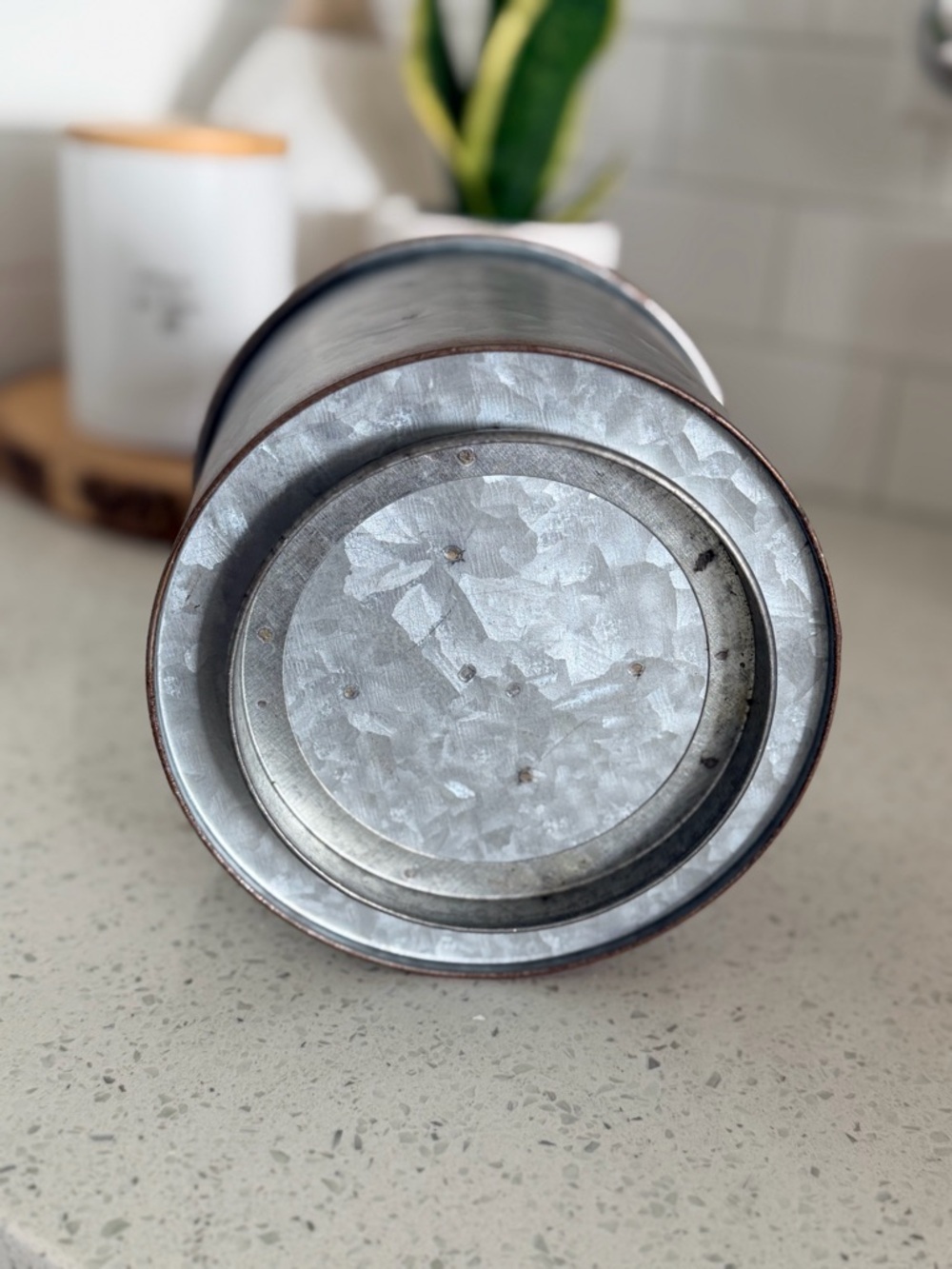 Galvanized Metal Utensil Caddy with Wood Handle - Picture 4 of 4